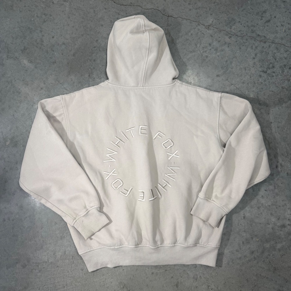 White Fox Boutique Oversized Hoodie Cream Sand Embroidered Logo M/L Pullover